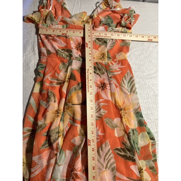 Bar III Women's Orange Yellow Green Dress Floral Ruffle Sleeveless Size XS New - Picture 2 of 12